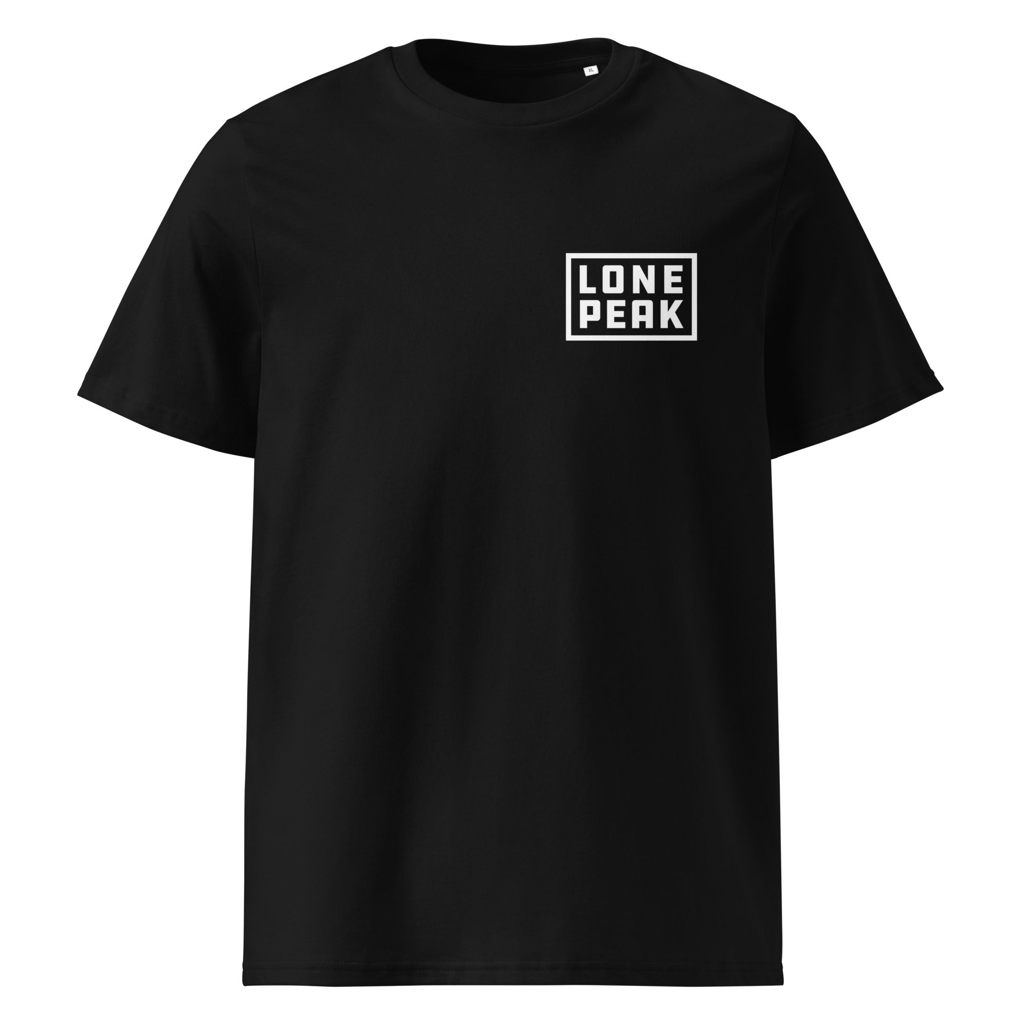 Lone Peak Overland Organic Cotton T-Shirt (black) — Lone Peak Overland branded merch in black; 100% GOTS-certified organic ring-spun cotton