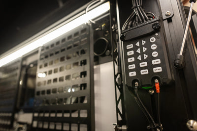 Juicebox — alternate angle showing 9 channels for interior, tent, side, backup, chase lights and light bar