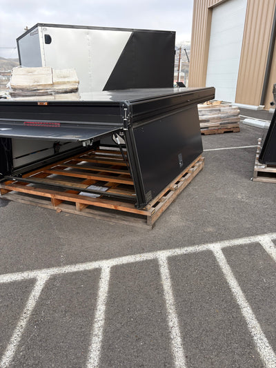 Used V1 — Nissan Titan or Toyota T100 6.5 ft Bed — alternate view of the Lone Peak Camper V2 build; Juicebox storage (passenger side)