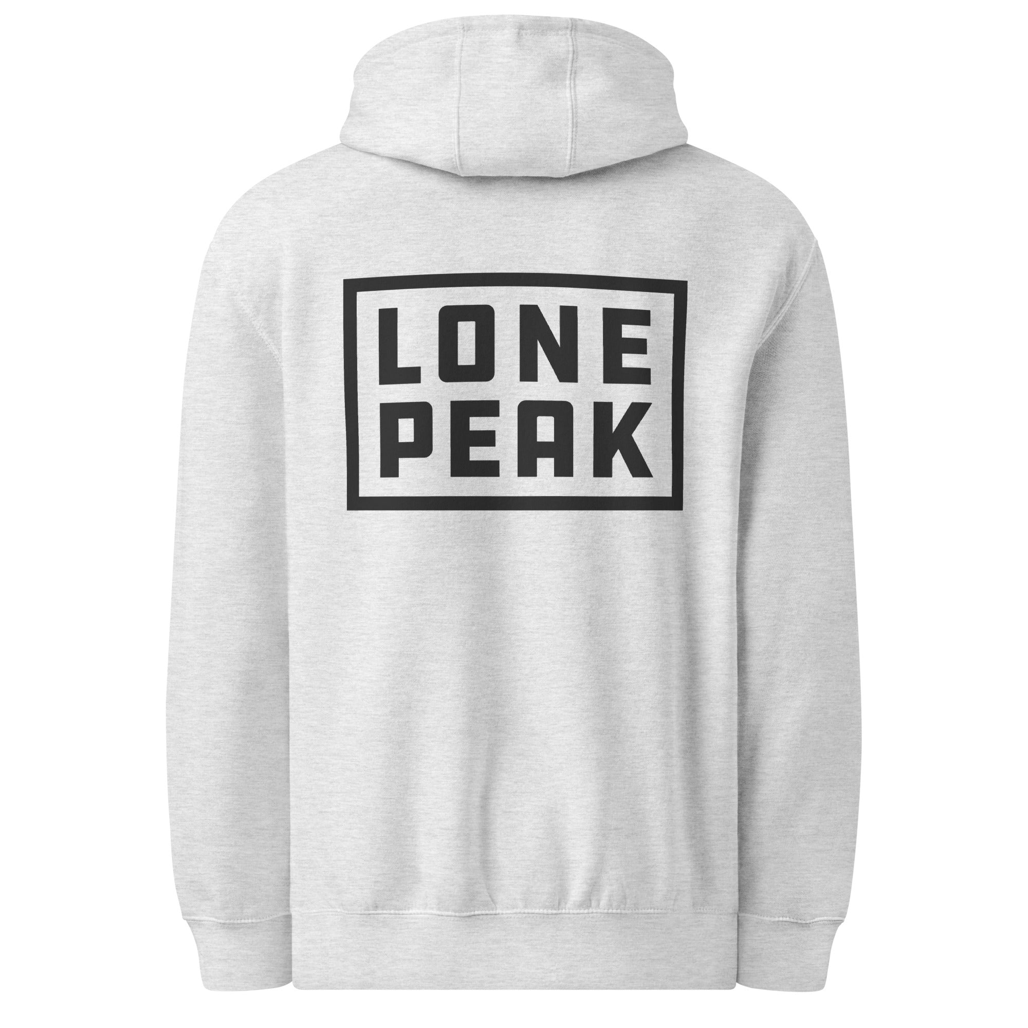 Premium Mid-Weight Hoodie (heather) rear view — 8.25 oz mid-weight
