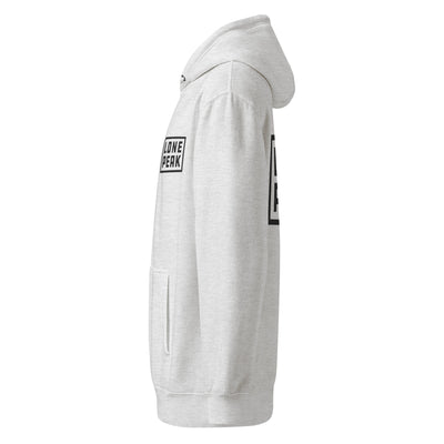 Premium Mid-Weight Hoodie (heather) — alternate product view; dyed-to-match drawcords