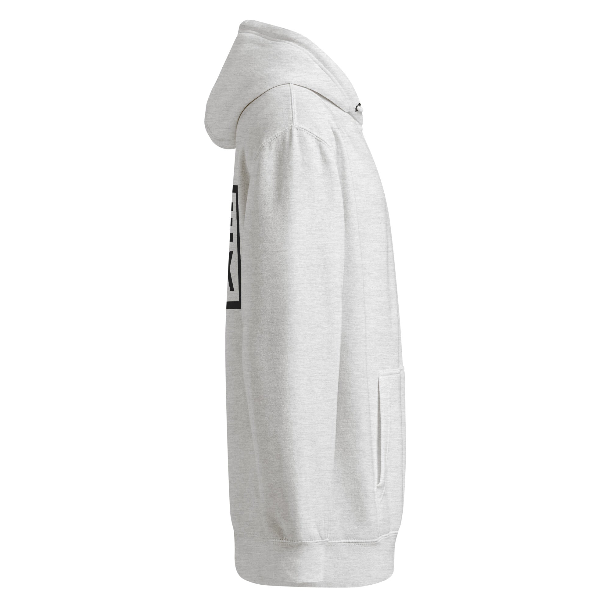 Premium Mid-Weight Hoodie (heather) — back view; 8.25 oz mid-weight