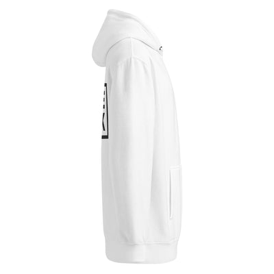 Premium Mid-Weight Hoodie (heather) — side angle; kangaroo pocket