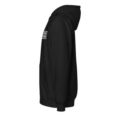 Premium Full-Zip Hoodie — side angle; three-panel hood