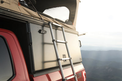 Side Ladder — side-mount tent access ladder that attaches to the Lone Peak Camper V2 T-slot channel; mounts on either side, accesses tent and load bars